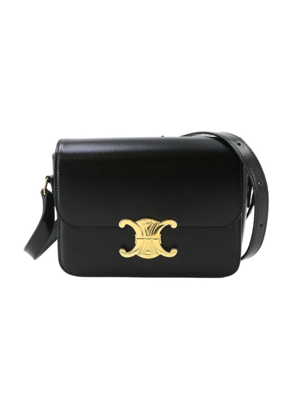 Celine Teen Triomphe Bag Shoulder Leather Black Gold